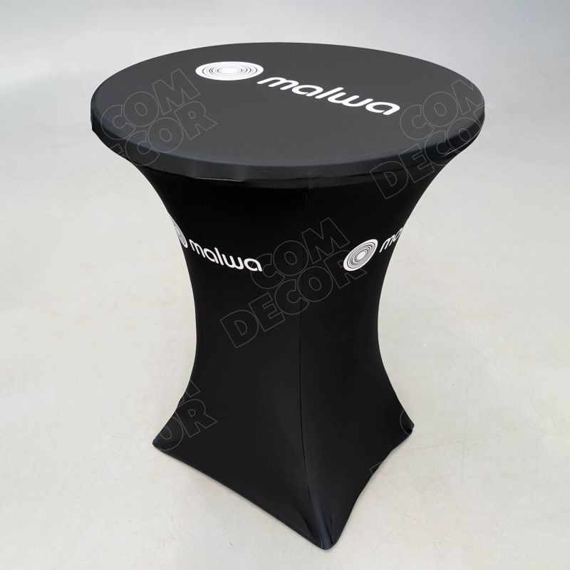 Cocktail table with printed logos for an event