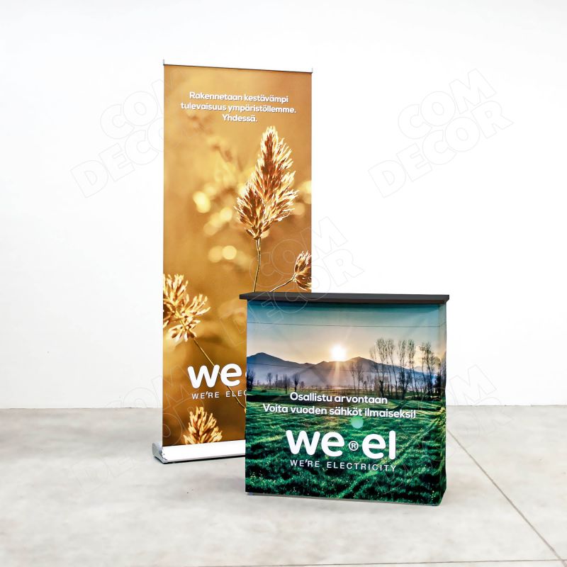 Exhibition counter and roll up banner