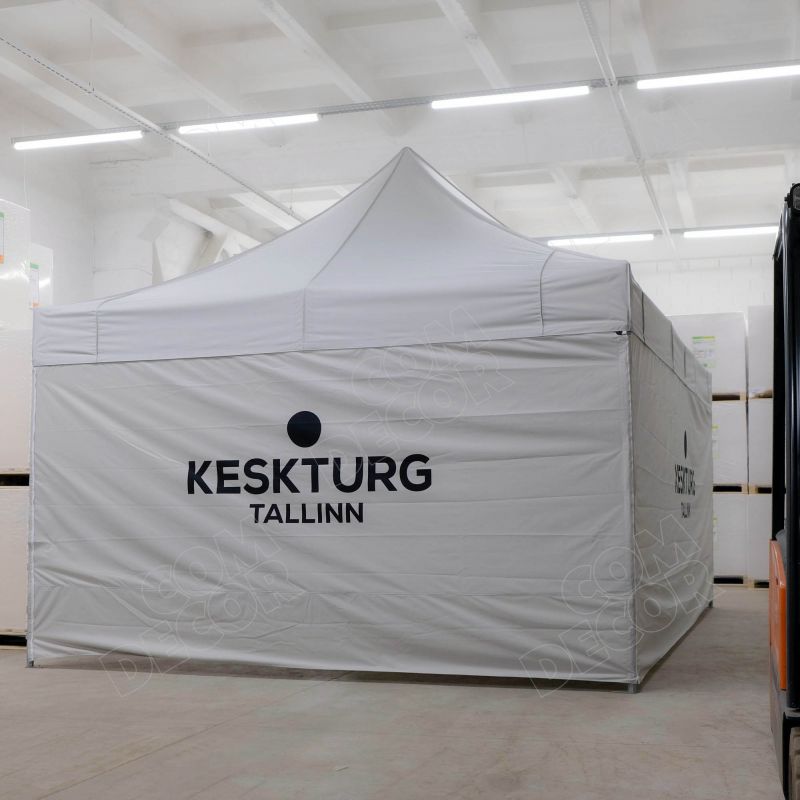 Tent with printed logos