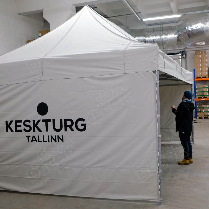 Tent with printed logos